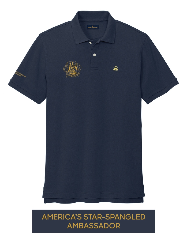 Product Description: Look sharp in our new Pride of Baltimore polo. Featuring high-quality embroidery on the sleeve that reads “America’s Star-Spangled Ambassador,” this shirt honors Pride II’s role in sharing Maryland’s maritime heritage. Comfortable, classic, and perfect for any occasion on shore or at sea.</br> Men's Golden Fleece Pique Polo